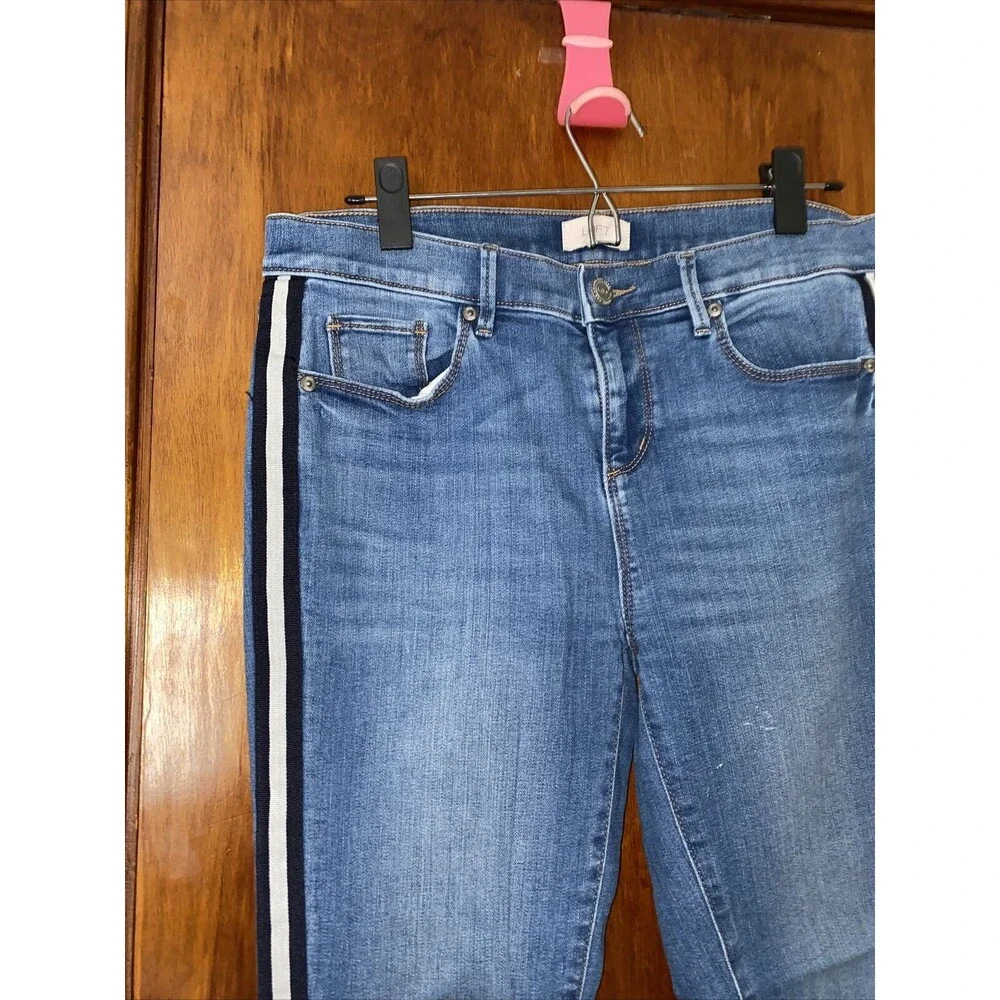 Loft Jeans Blue Side Stripe Slim Pocket Denim Modern Skinny Size 28 6 Raw Hem - Picture 3 of 9